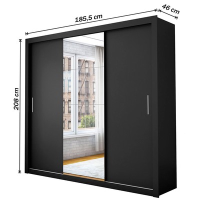 Guarda-Roupa Casal 3 Portas de Correr com Espelho 4 Gavetas Isabela Luxo Preto - Carioca Móveis