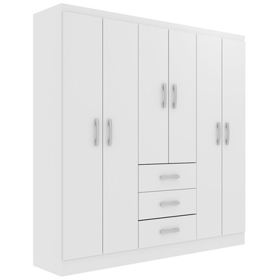 Guarda-Roupa Solteiro Sevilha 6 Portas 3 Gavetas Branco - Evidencia Móveis