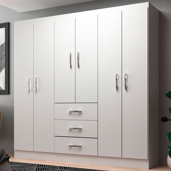 Guarda-Roupa Solteiro Sevilha 6 Portas 3 Gavetas Branco - Evidencia Móveis