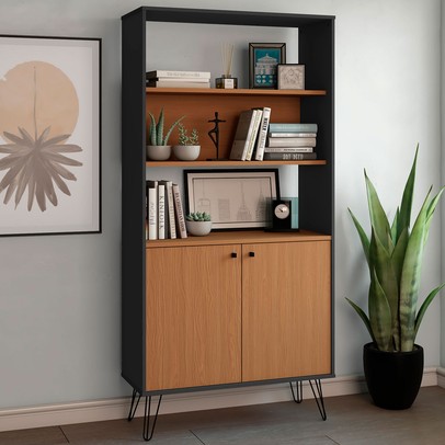 Estante para Livros Hit 2 Portas Freijo/Preto - Artany Móveis