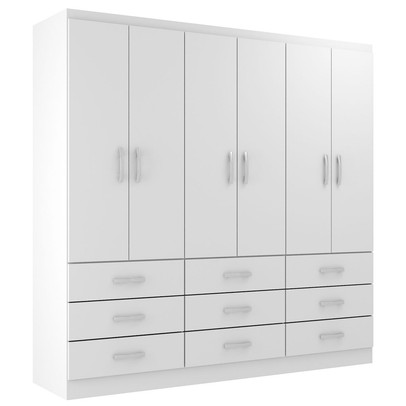Guarda-Roupa Casal Bergamo 6 Portas 9 Gavetas Branco - Evidencia Móveis