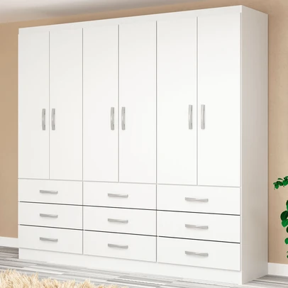 Guarda-Roupa Casal Bergamo 6 Portas 9 Gavetas Branco - Evidencia Móveis