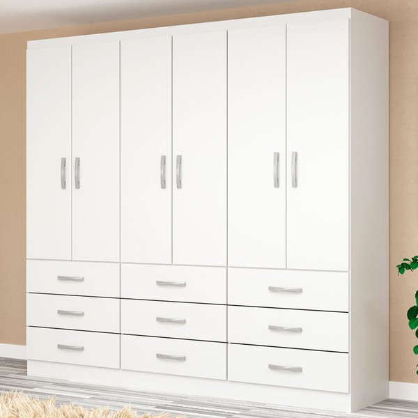 Guarda-Roupa Casal Bergamo 6 Portas 9 Gavetas Branco - Evidencia Móveis