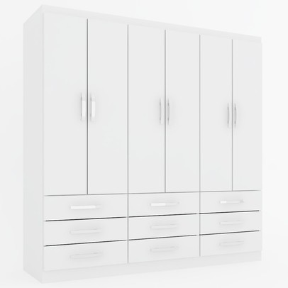 Guarda-Roupa Casal Piemonte 6 Portas 9 Gavetas Branco - Panorama Móveis