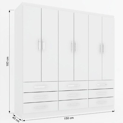 Guarda-Roupa Casal Piemonte 6 Portas 9 Gavetas Branco - Panorama Móveis