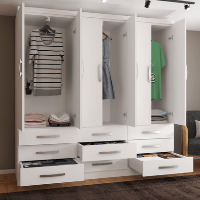Guarda-Roupa Casal Piemonte 6 Portas 9 Gavetas Branco - Panorama Móveis