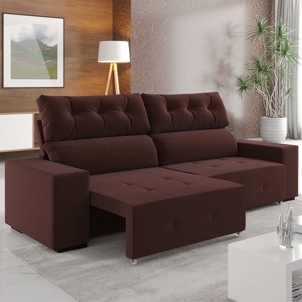 Sofá 4 Lugares Reclinável e Retrátil Socrates Fume - Vian