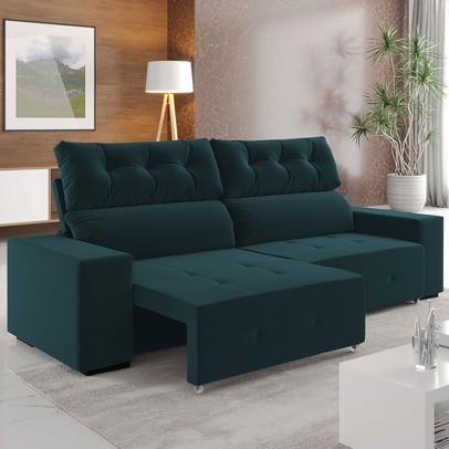 Sofá 4 Lugares Reclinável e Retrátil Socrates Azul Infinito - Vian