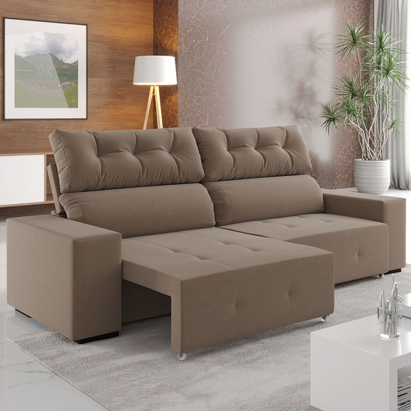 Sofá 4 Lugares Reclinável e Retrátil Socrates Tabaco - Vian