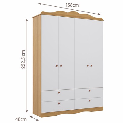Guarda-Roupa de Bebê Encanto 4 Portas 4 Gavetas 100% Mdf Nature/Branco - Permóbili