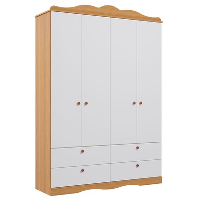 Guarda-Roupa de Bebê Encanto 4 Portas 4 Gavetas 100% Mdf Nature/Branco - Permóbili
