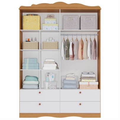 Guarda-Roupa de Bebê Encanto 4 Portas 4 Gavetas 100% Mdf Nature/Branco - Permóbili