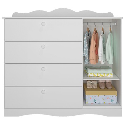 Cômoda de Bebê Encanto 1 Porta 4 Gavetas 100% Mdf Branco - Permóbili