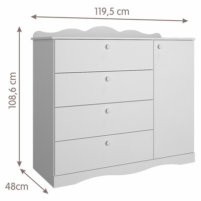 Cômoda de Bebê Encanto 1 Porta 4 Gavetas 100% Mdf Branco - Permóbili