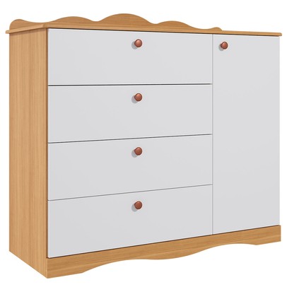 Cômoda de Bebê Encanto 1 Porta 4 Gavetas 100% Mdf Nature/Branco - Permóbili