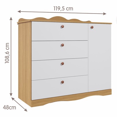 Cômoda de Bebê Encanto 1 Porta 4 Gavetas 100% Mdf Nature/Branco - Permóbili