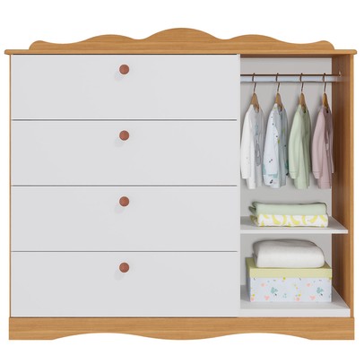 Cômoda de Bebê Encanto 1 Porta 4 Gavetas 100% Mdf Nature/Branco - Permóbili