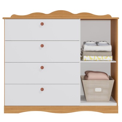 Cômoda de Bebê Encanto 1 Porta 4 Gavetas 100% Mdf Nature/Branco - Permóbili