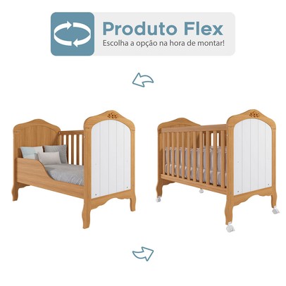 Berço Mini Cama Harmonia 100% Mdf Nature/Branco - Permobili