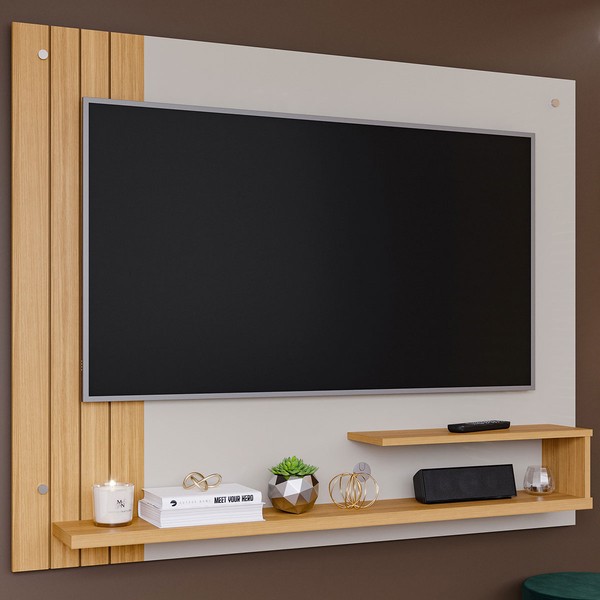 Painel para TV Até 50 Polegadas Dunas 2 Prateleiras Ripado Off White/Nature - Permóbili