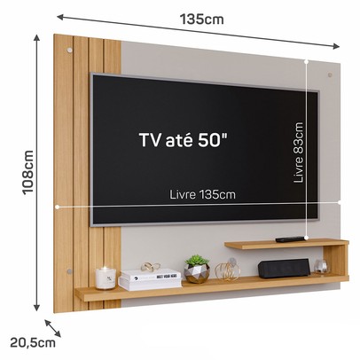 Painel para TV Até 50 Polegadas Dunas 2 Prateleiras Ripado Off White/Nature - Permóbili