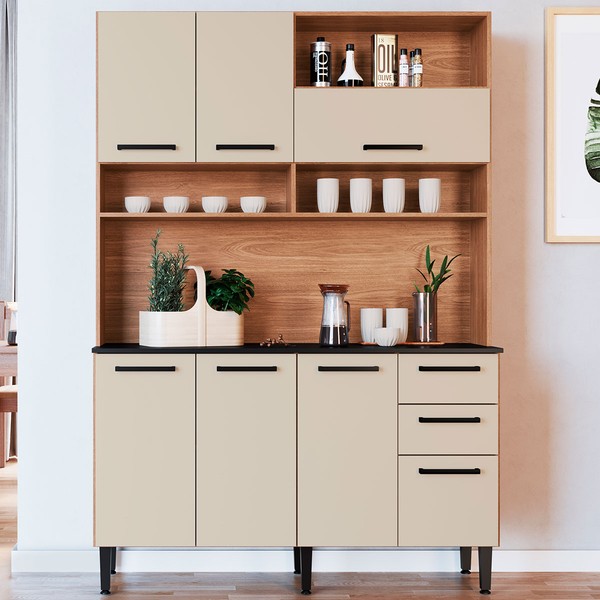 Cozinha Compacta Nicole 7 Portas 2 Gavetas Freijó/Off White - Irm Móveis