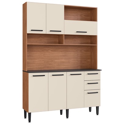 Cozinha Compacta Nicole 7 Portas 2 Gavetas Freijó/Off White - Irm Móveis