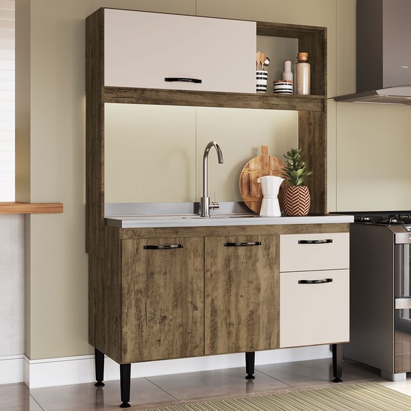 Cozinha Compacta Katy 4 Portas 1 Gaveta Itauba/Off White - Irm Móveis