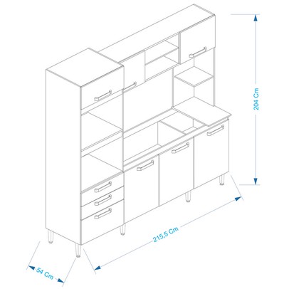 Cozinha Completa Melyna 7 Portas 2 Gavetas Freijó/Oliva - Irm Móveis