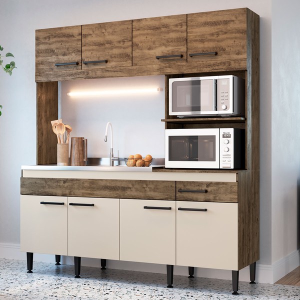 Cozinha Compacta Luisa 8 Portas 1 Gaveta Itaúba/Off White - Irm Móveis