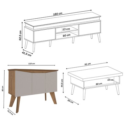 Sala de Estar Completa para TV Até 75 Polegadas Lumina Pinho/Off White - Artely