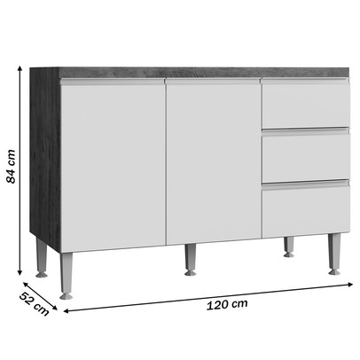Balcão de Cozinha para Pia Athena 2 Portas 3 Gavetas Branco - Irm Móveis