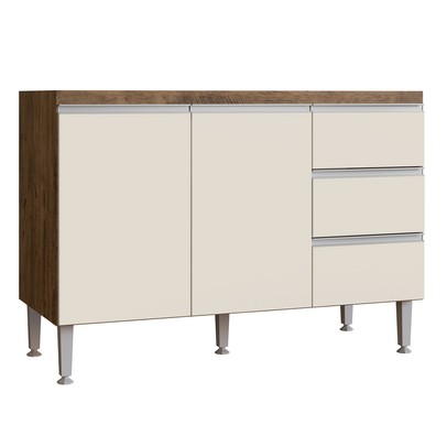 Balcão de Cozinha para Pia Athena 2 Portas 3 Gavetas Itauba/Off White - Irm Móveis