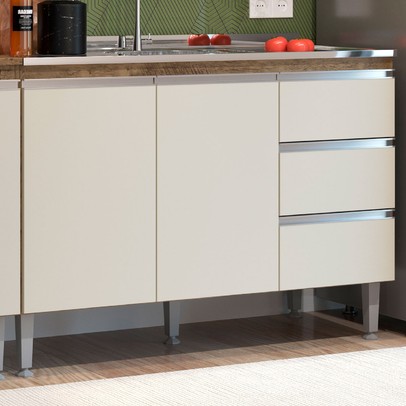 Balcão de Cozinha para Pia Athena 2 Portas 3 Gavetas Itauba/Off White - Irm Móveis