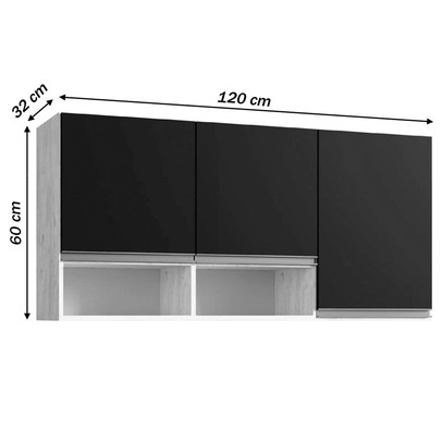 Armário Aéreo Cozinha Athena 3 Portas Itauba/Off White - Irm Móveis