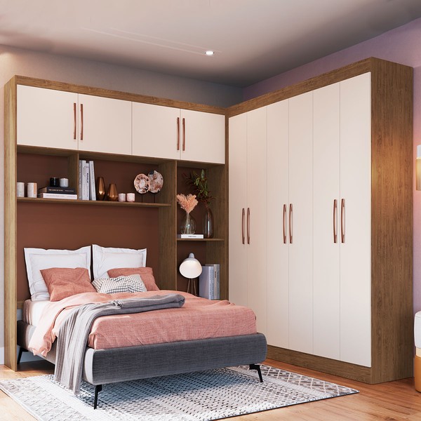 Guarda-Roupa Casal Modulado Athenas 10 Portas 4 Gavetas Off White/Nogueira - Doripel