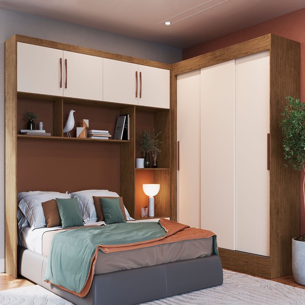 Guarda-Roupa Casal Modulado Munique 7 Portas 4 Gavetas Off White/Nogueira - Doripel