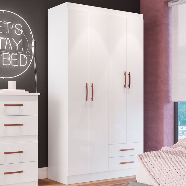 Guarda-Roupa Solteiro Treviso Plus 4 Portas 2 Gavetas Flex Branco/Rosa/Azul - Doripel