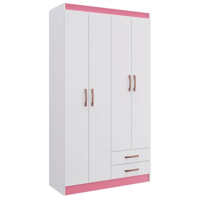 Guarda-Roupa Solteiro Treviso Plus 4 Portas 2 Gavetas Flex Branco/Rosa/Azul - Doripel