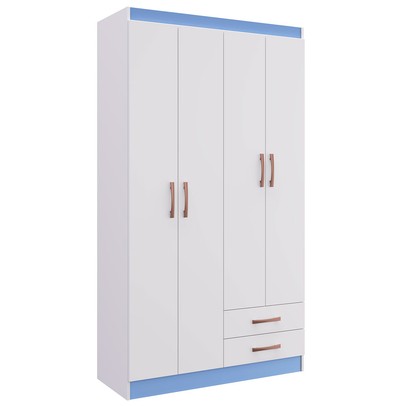 Guarda-Roupa Solteiro Treviso Plus 4 Portas 2 Gavetas Flex Branco/Rosa/Azul - Doripel