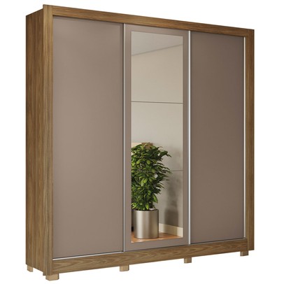 Guarda-Roupa Casal 3 Portas 2 Gavetas com Espelho Nogueira/Fendi Cb1pm570 - Kappesberg