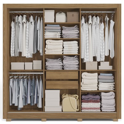 Guarda-Roupa Casal 3 Portas 2 Gavetas com Espelho Nogueira/Fendi Cb1pm570 - Kappesberg