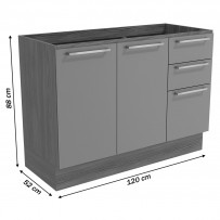 Balcão de Cozinha para Pia 120 Cm 2 Portas 3 Gavetas Nogueira/Verde Oliva - Kappesberg