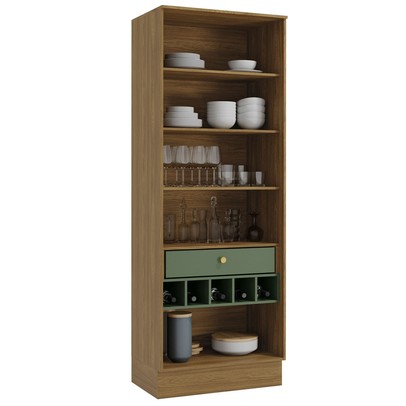 Cristaleira Botanic 80 Cm 2 Portas 1 Gaveta Nogueira/Verde Oliva - Kappesberg