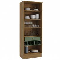 Cristaleira Botanic 80 Cm 2 Portas 1 Gaveta Nogueira/Verde Oliva - Kappesberg