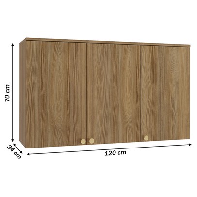 Armário Aéreo Cozinha Botanic 120 Cm 3 Portas Nogueira Fosco - Kappesberg