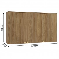 Armário Aéreo Cozinha Botanic 120 Cm 3 Portas Nogueira Fosco - Kappesberg