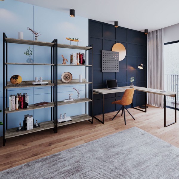 Conjunto Home Office Estilo Industrial 3 Peças Rush Carvalho - Pnr Móveis