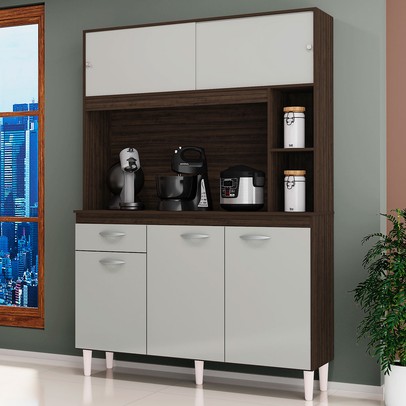 Cozinha Compacta Duda 5 Portas 1 Gaveta Chocolate/Off White - Poquema