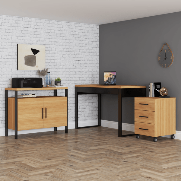 Conjunto Home Office 3 Peças 100% Mdf Pratice Freijó - Pradel